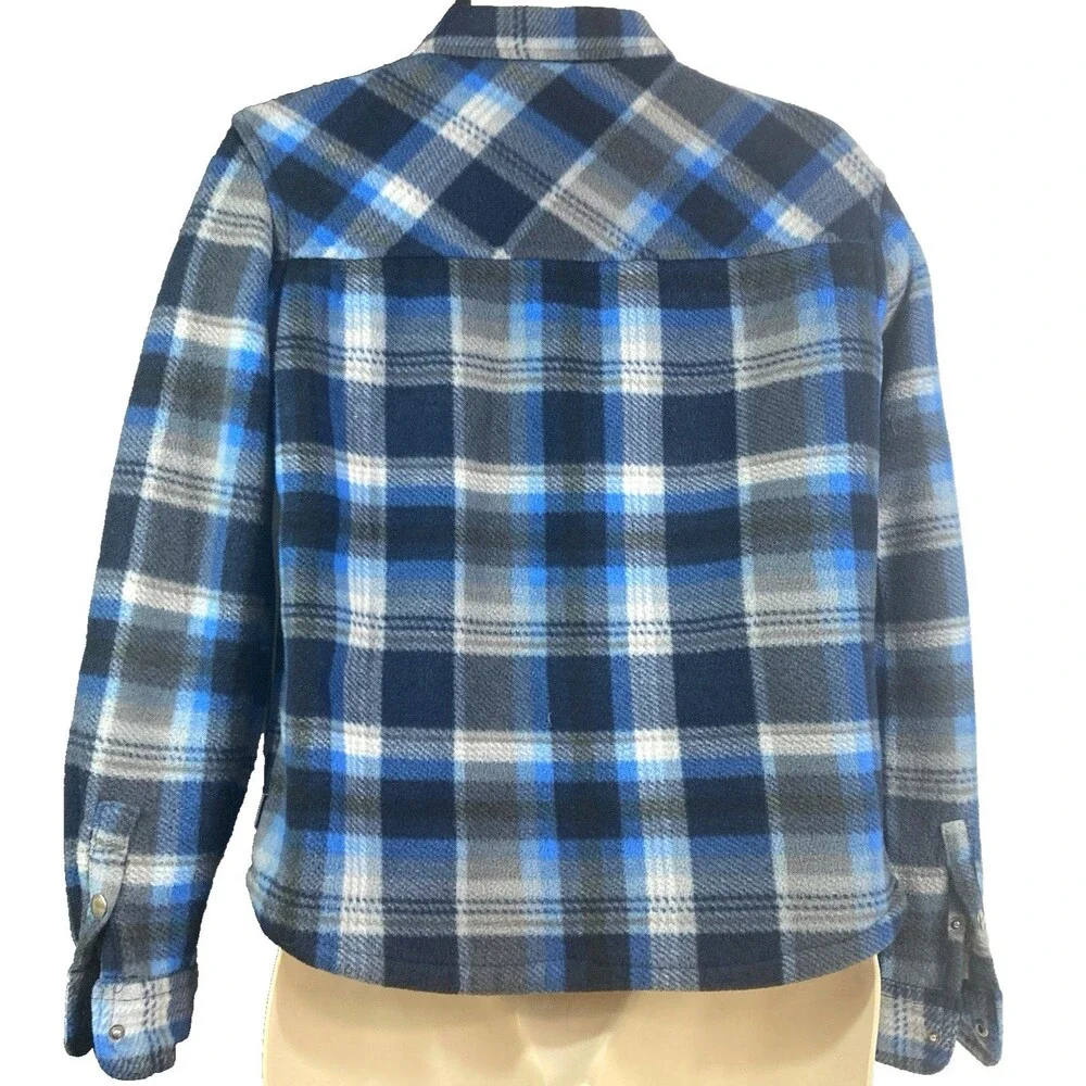 Eddie Bauer Sherpa-Lined Fleece Youth Sz 14/16 Blue Plaid Snap-Up Shacket